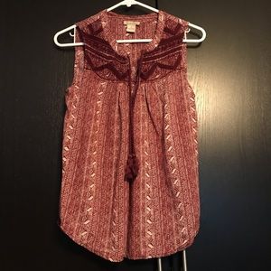 Red Patterned Tank Top with Tassels